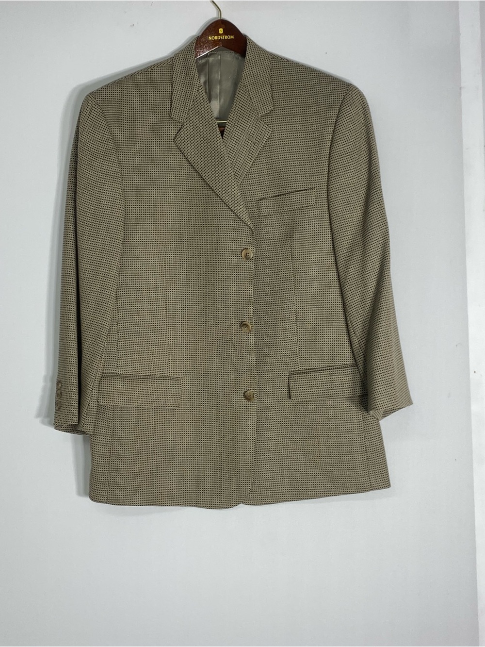 Jhane Barnes Tan Houndstooth Wool Blend Blazer